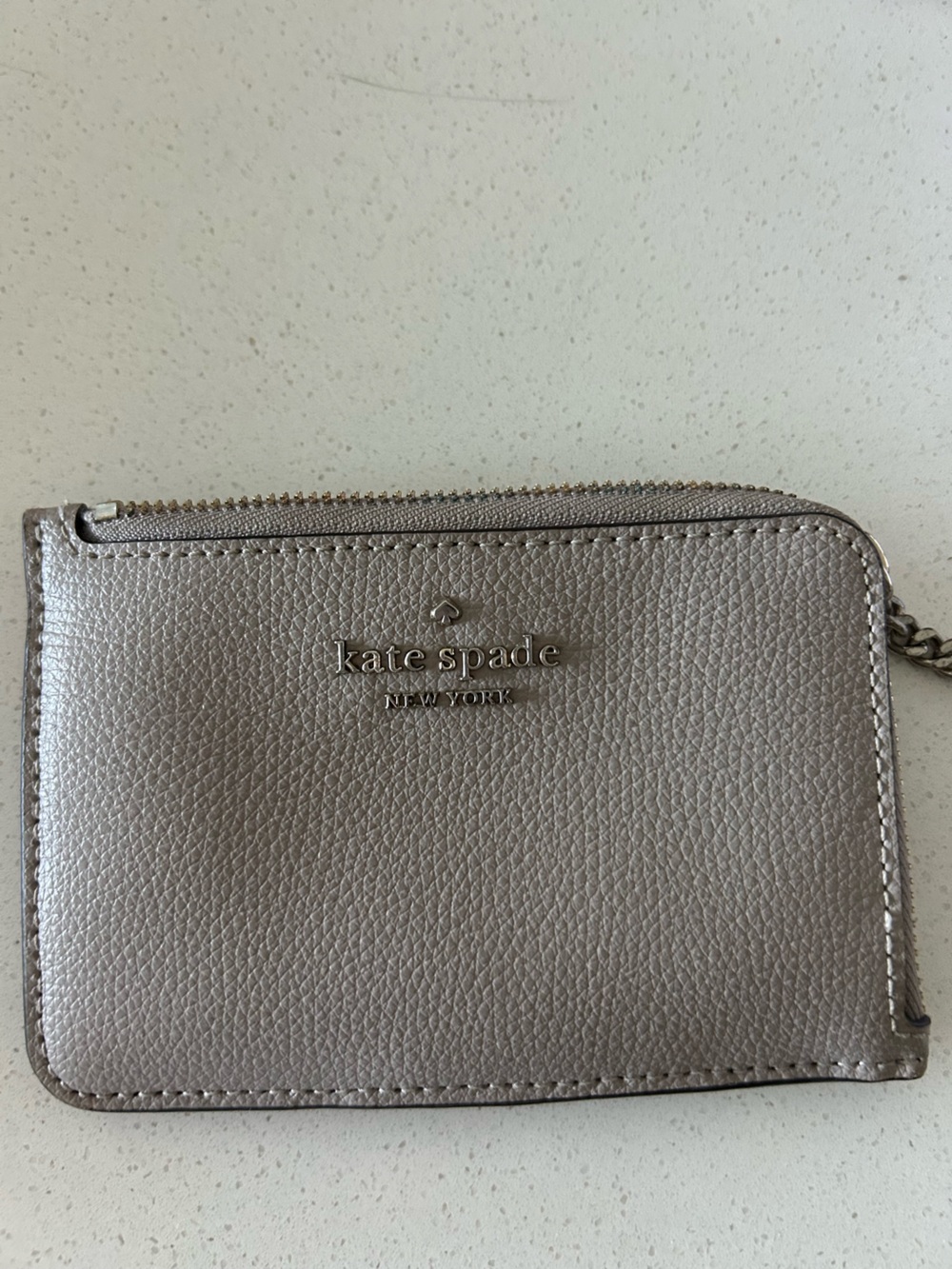 kate spade Pebbled Leather Zip Wallet in Light Taupe Gray
